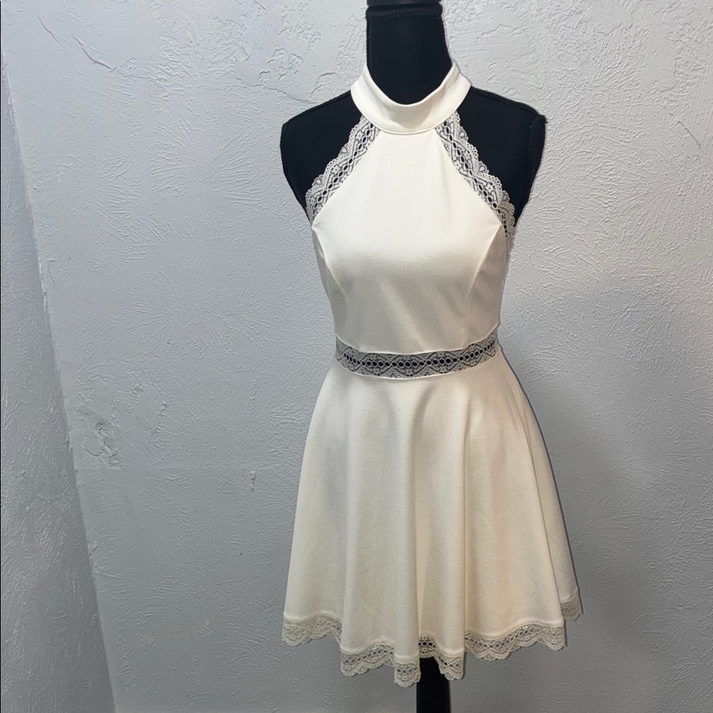 Lulu's Cream Lace Accent Mini Dress